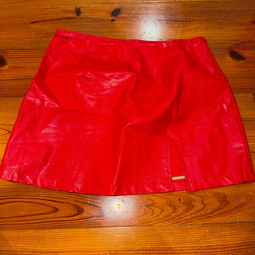 Olivaceous Red Leather Mini Skirt